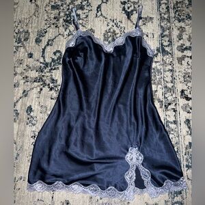VS Blue Satin Slip with Lace Trim